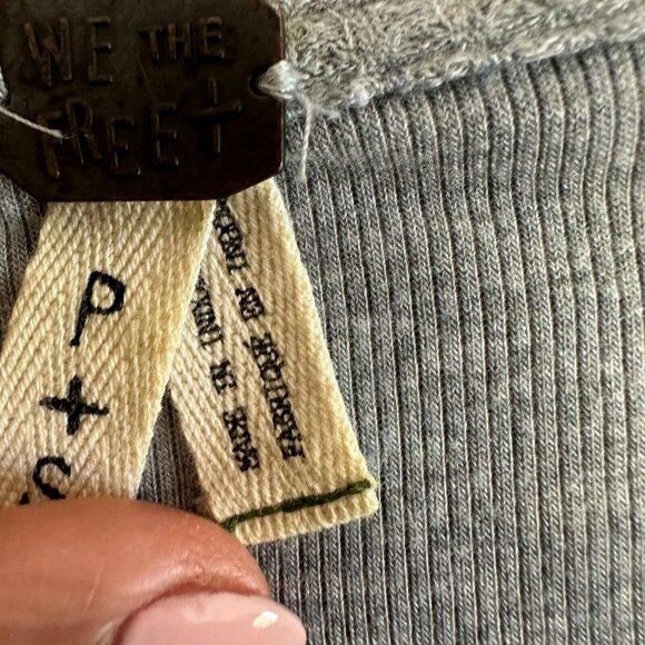 Free People Waffle Knit Top Boat Neck Shirt High Low Raw Hem Blue - Picture 8 of 16